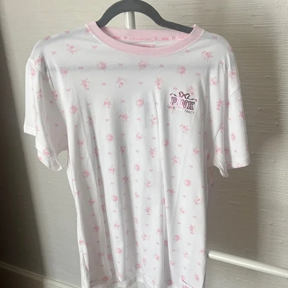 LoveShackFancy White Tee with Pink Metallic PINK Logo and Gold Accent - Picture 6 of 8